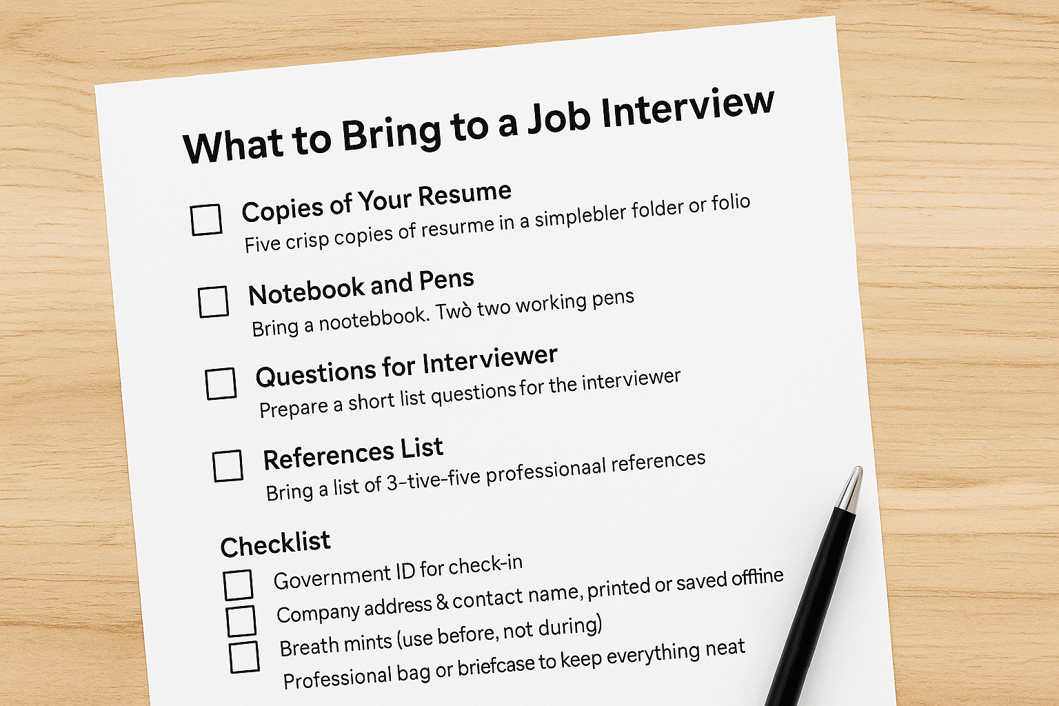 things to bring to a job interview